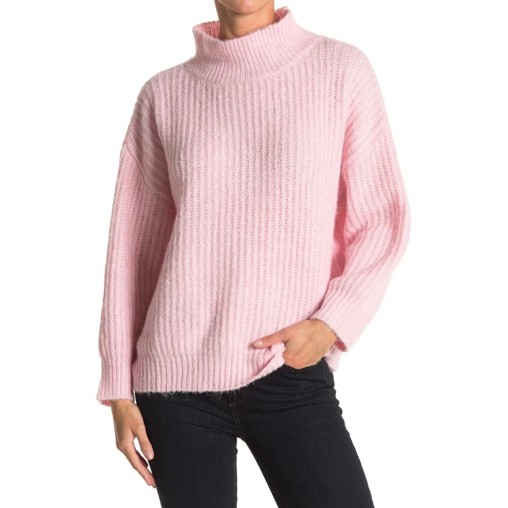 FRNCH Mock Neck LIGHT PINK ribbed Sweater size S/M NWT $94 - Picture 1 of 6